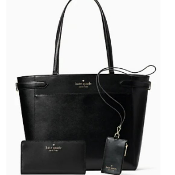 kate spade Handbags - NWT Kate Spade Designer Black 3 Piece Tote Bag  Laptop Purse Wallet Lany…